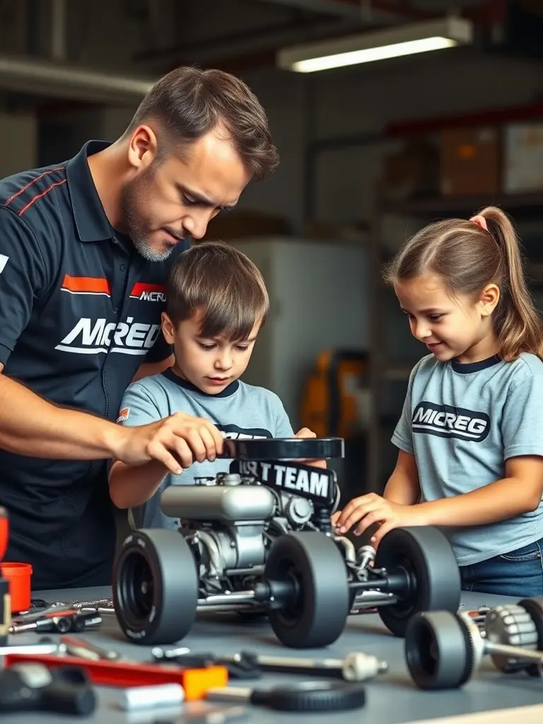 A group of Racing Team 18 members mentoring younger participants, fostering skill transmission and community engagement.