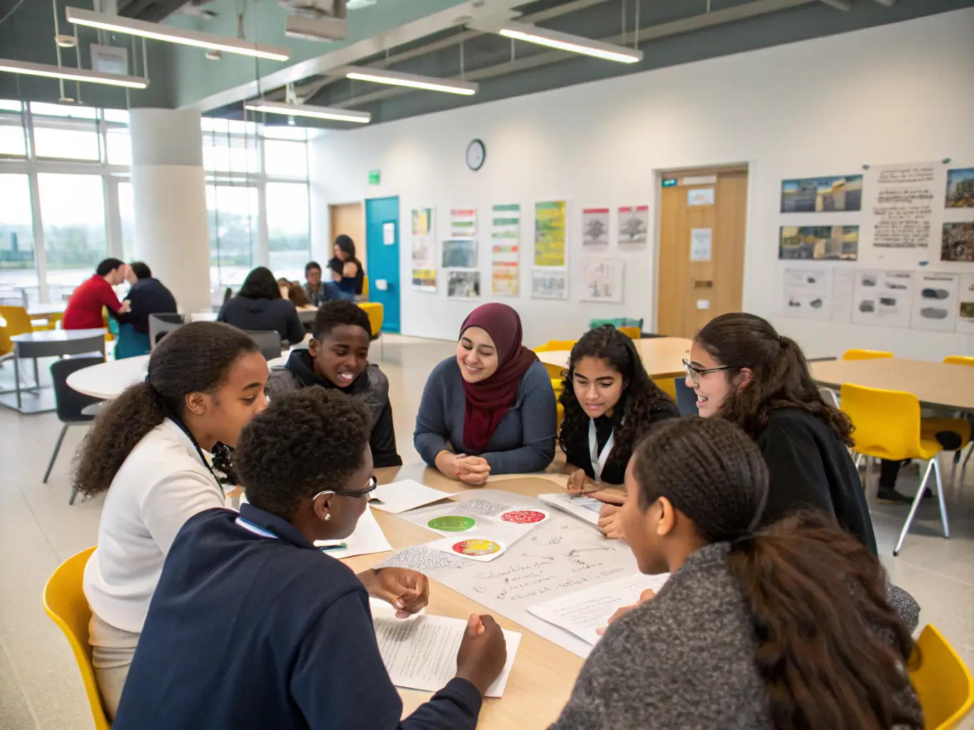 A photo of a group of young people learning about race strategy and vehicle dynamics in a classroom setting, emphasizing the educational aspect of the program.
