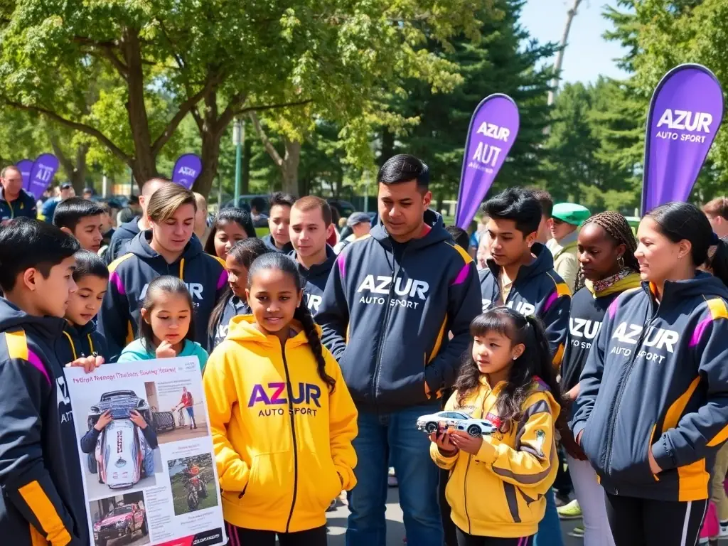 A photo of Racing Team 18 members participating in a community outreach program, emphasizing the organization's commitment to social impact and community support.