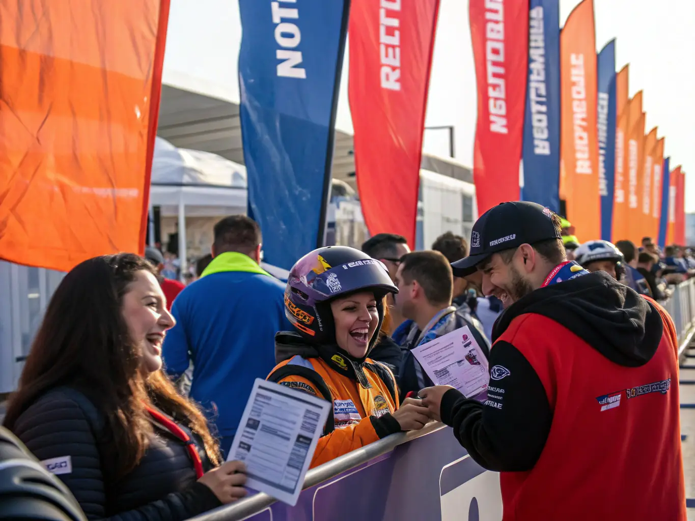 A diverse group of participants at a motorsports event, highlighting the inclusive nature of Racing Team 18's activities and community involvement.